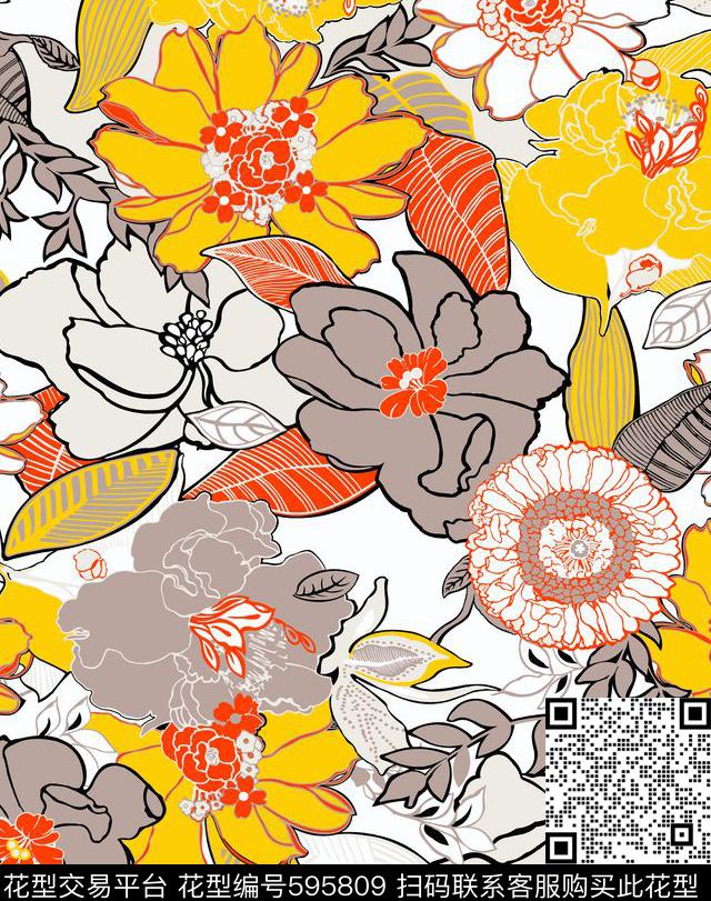 浪漫花卉花朵小碎花传统印花华亿平台下载（图片编号: 595809） - 瓦栏（Walan）