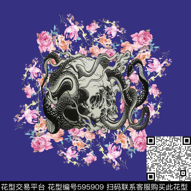 花卉骷髅头蛇数码印花华亿平台下载（图片编号: 595909） - 瓦栏（Walan）