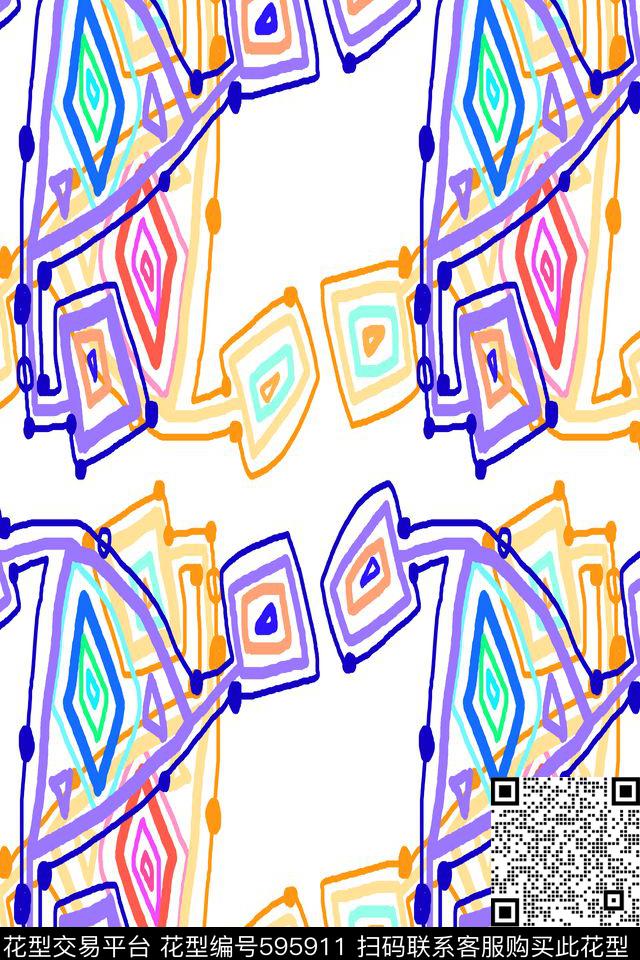 手绘涂鸦图案三角形不规则几何传统印花华亿平台下载（图片编号: 595911） - 瓦栏（Walan）