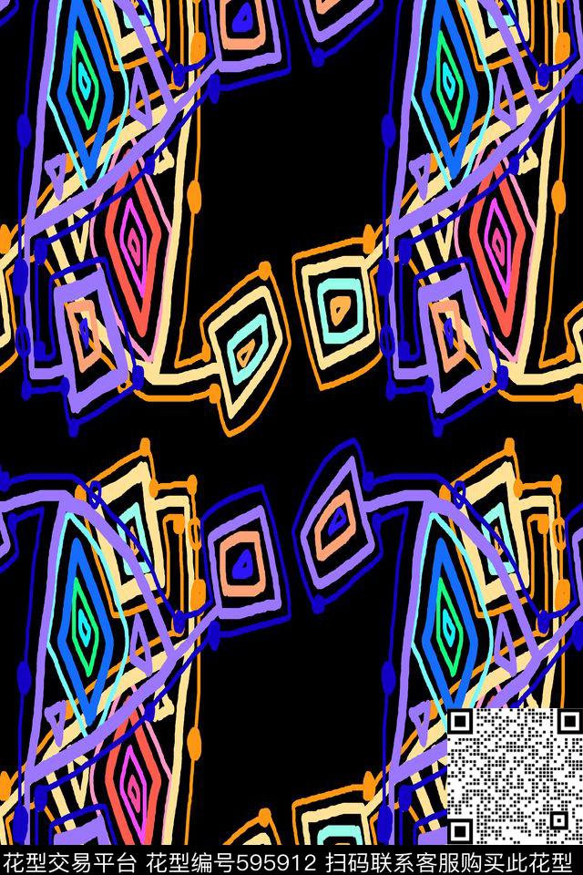 手绘涂鸦图案三角形不规则几何传统印花华亿平台下载（图片编号: 595912） - 瓦栏（Walan）