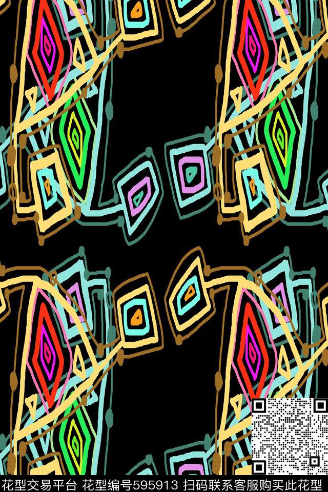 手绘涂鸦图案三角形不规则几何传统印花华亿平台下载（图片编号: 595913） - 瓦栏（Walan）