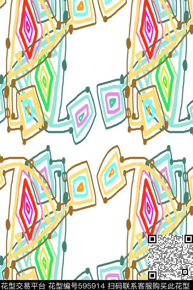 手绘涂鸦图案三角形不规则几何传统印花华亿平台下载（图片编号: 595914） - 瓦栏（Walan）