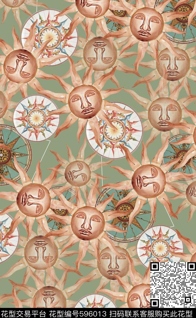复古插画太阳神女装印花数码印花华亿平台下载（图片编号: 596013） - 瓦栏（Walan）