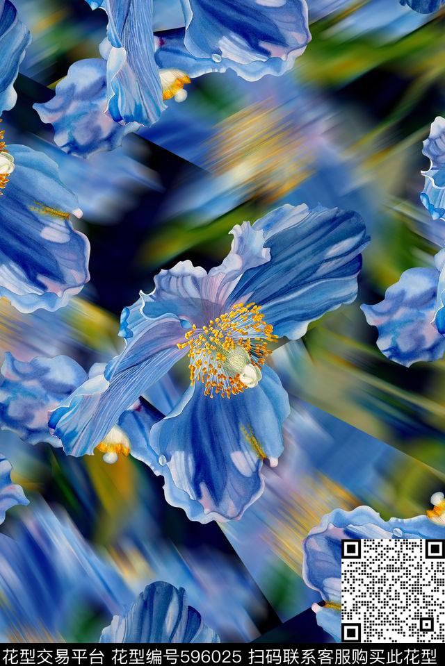 时尚花卉抽象肌理纹艳丽数码印花华亿平台下载（图片编号: 596025） - 瓦栏（Walan）