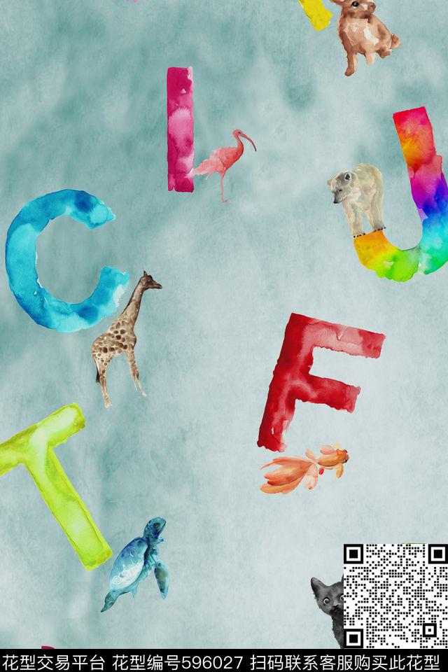 卡通动物英文字母数码印花华亿平台下载（图片编号: 596027） - 瓦栏（Walan）