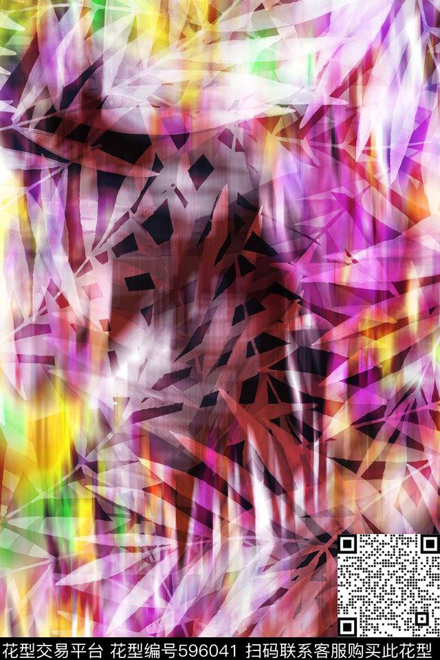 狂野数码热带花卉炫彩霓虹光晕数码印花华亿平台下载（图片编号: 596041） - 瓦栏（Walan）