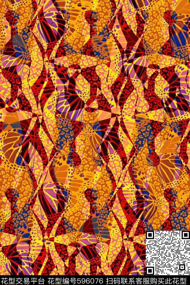 拼接抽象几何蝴蝶数码印花华亿平台下载（图片编号: 596076） - 瓦栏（Walan）