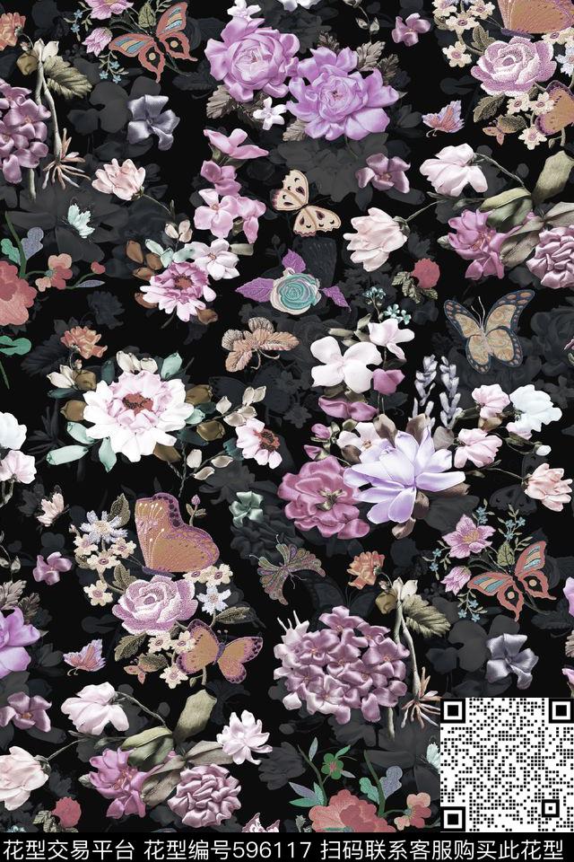 花鸟绣花丝带花时尚丝带绣花刺绣花卉数码印花华亿平台下载（图片编号: 596117） - 瓦栏（Walan）