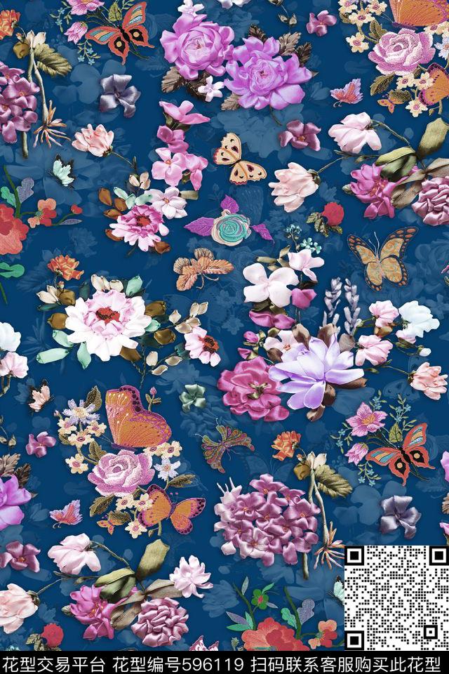 花鸟绣花丝带花时尚丝带绣花刺绣花卉数码印花华亿平台下载（图片编号: 596119） - 瓦栏（Walan）
