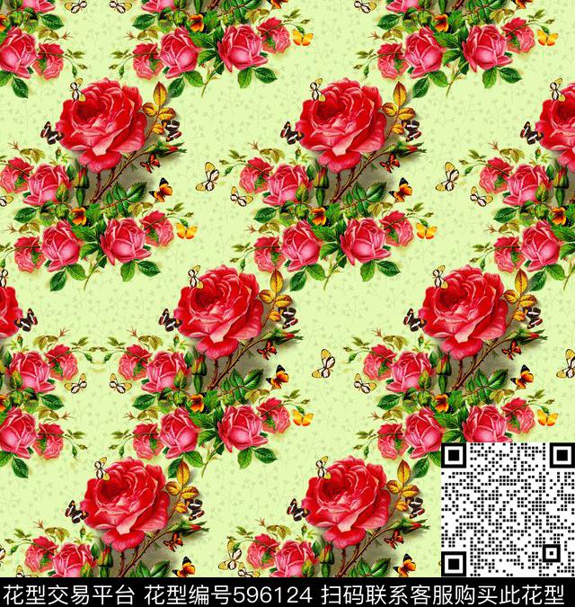 花卉小碎花玫瑰花数码印花华亿平台下载（图片编号: 596124） - 瓦栏（Walan）