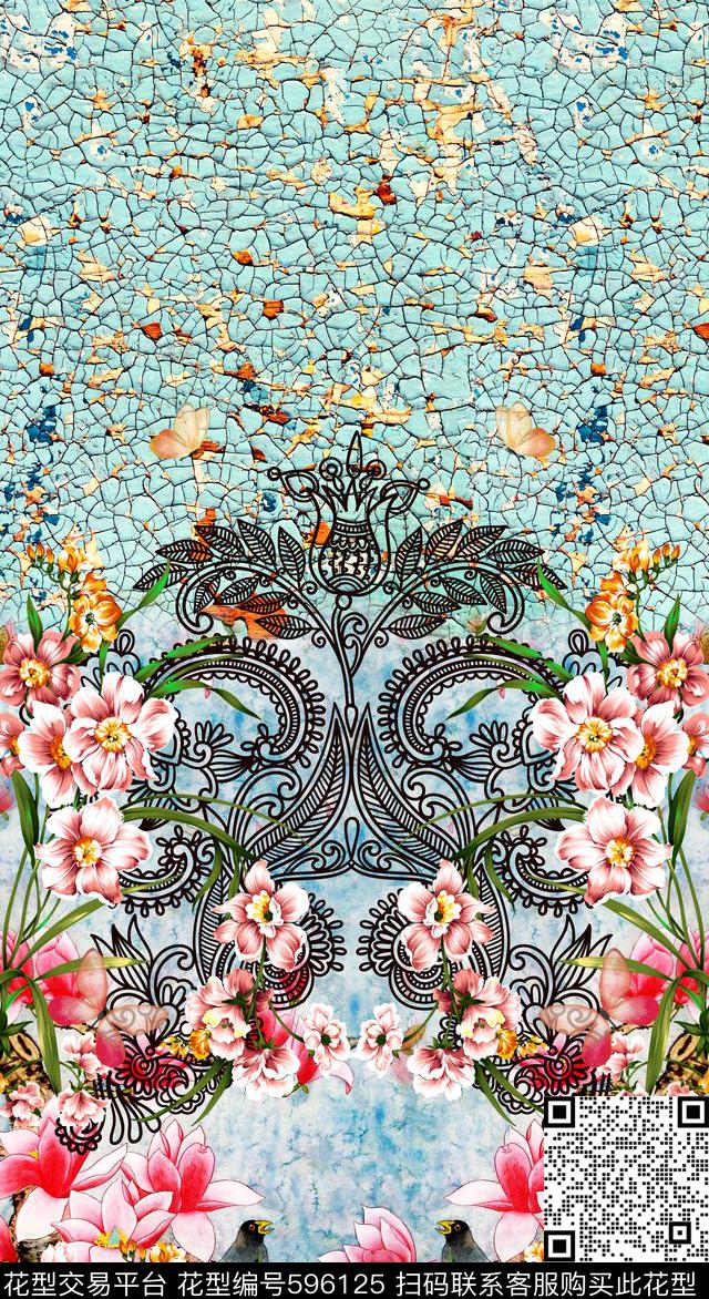 玉兰花水墨国画数码印花华亿平台下载（图片编号: 596125） - 瓦栏（Walan）