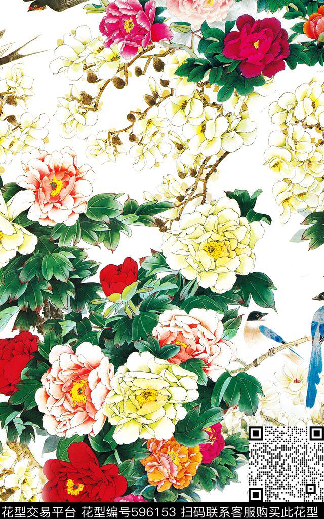 花朵玉兰花牡丹数码印花华亿平台下载（图片编号: 596153） - 瓦栏（Walan）