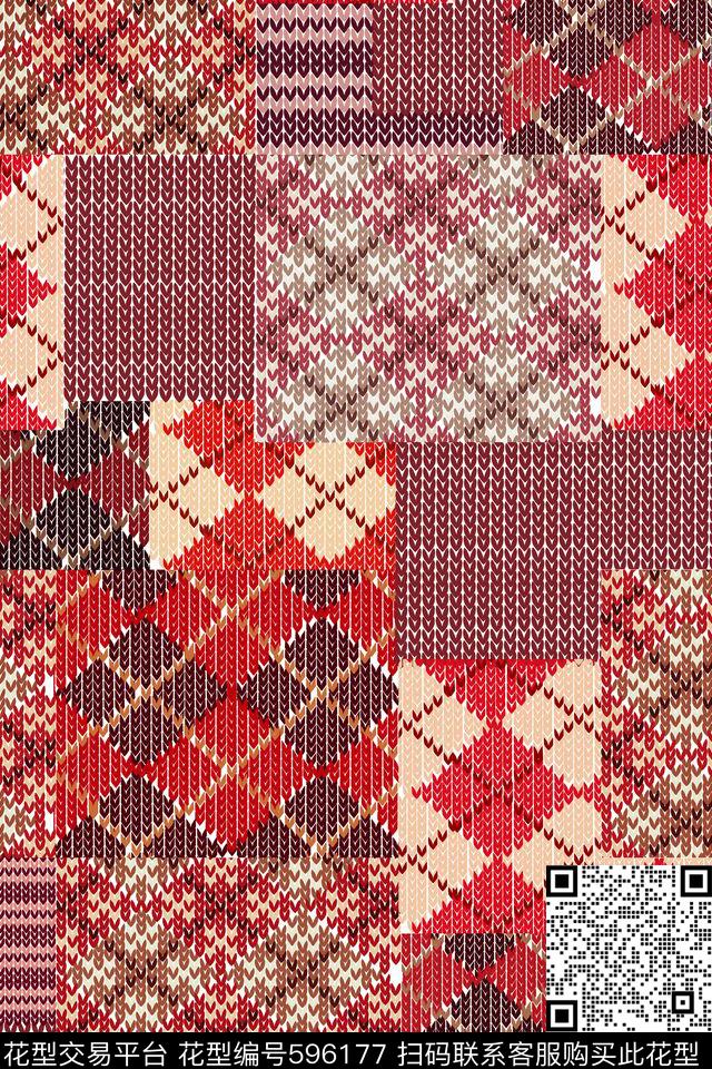 贴布方块毛衣纹路传统印花华亿平台下载（图片编号: 596177） - 瓦栏（Walan）