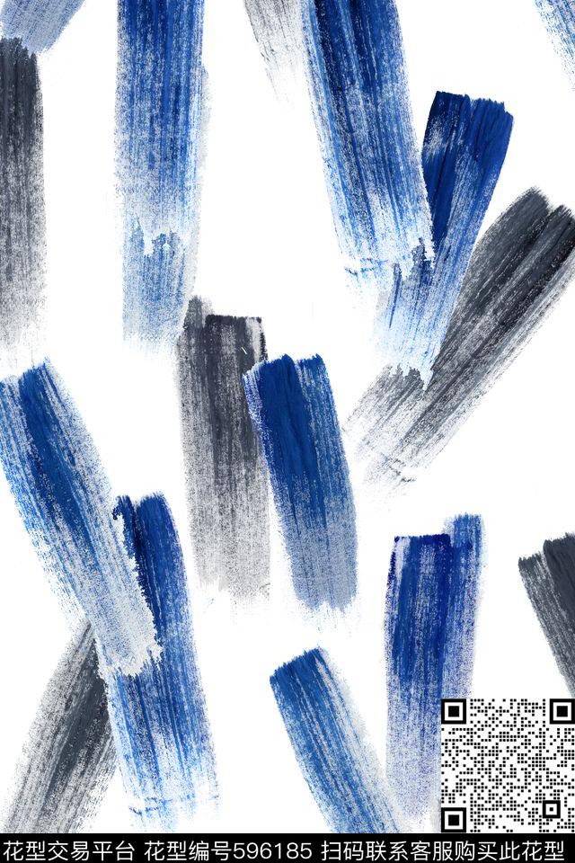 手绘水墨笔刷女装数码印花华亿平台下载（图片编号: 596185） - 瓦栏（Walan）