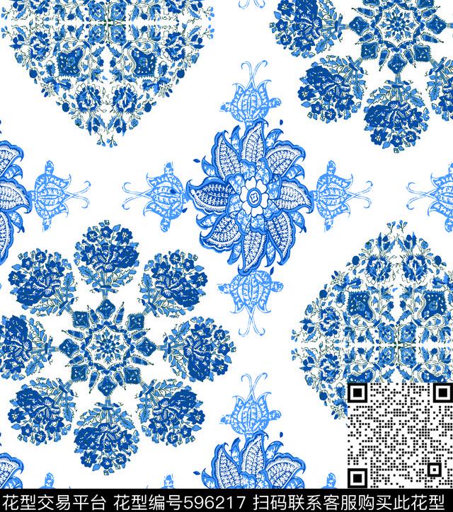 花朵花卉青花瓷传统印花华亿平台下载（图片编号: 596217） - 瓦栏（Walan）