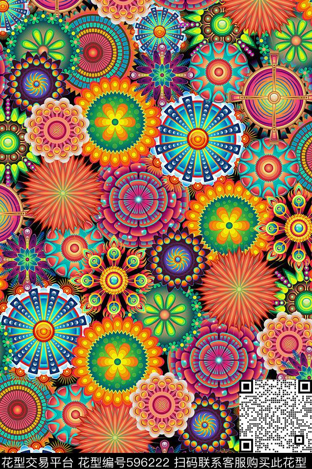 民族风曼陀罗圆形花纹传统印花华亿平台下载（图片编号: 596222） - 瓦栏（Walan）