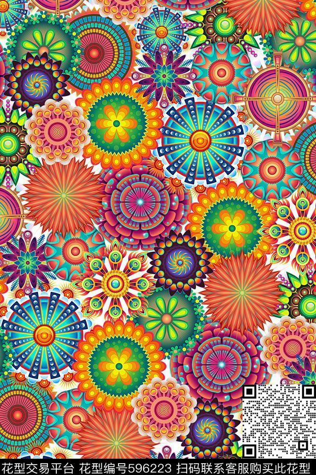 民族风曼陀罗圆形花纹传统印花华亿平台下载（图片编号: 596223） - 瓦栏（Walan）