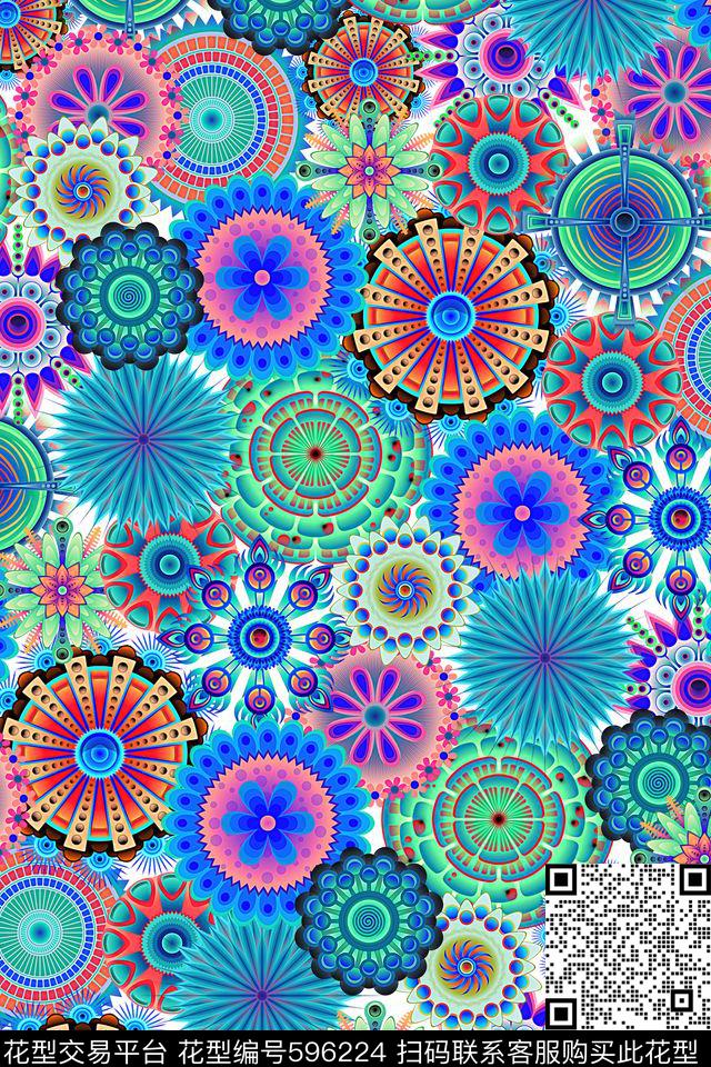 民族风曼陀罗圆形花纹传统印花华亿平台下载（图片编号: 596224） - 瓦栏（Walan）