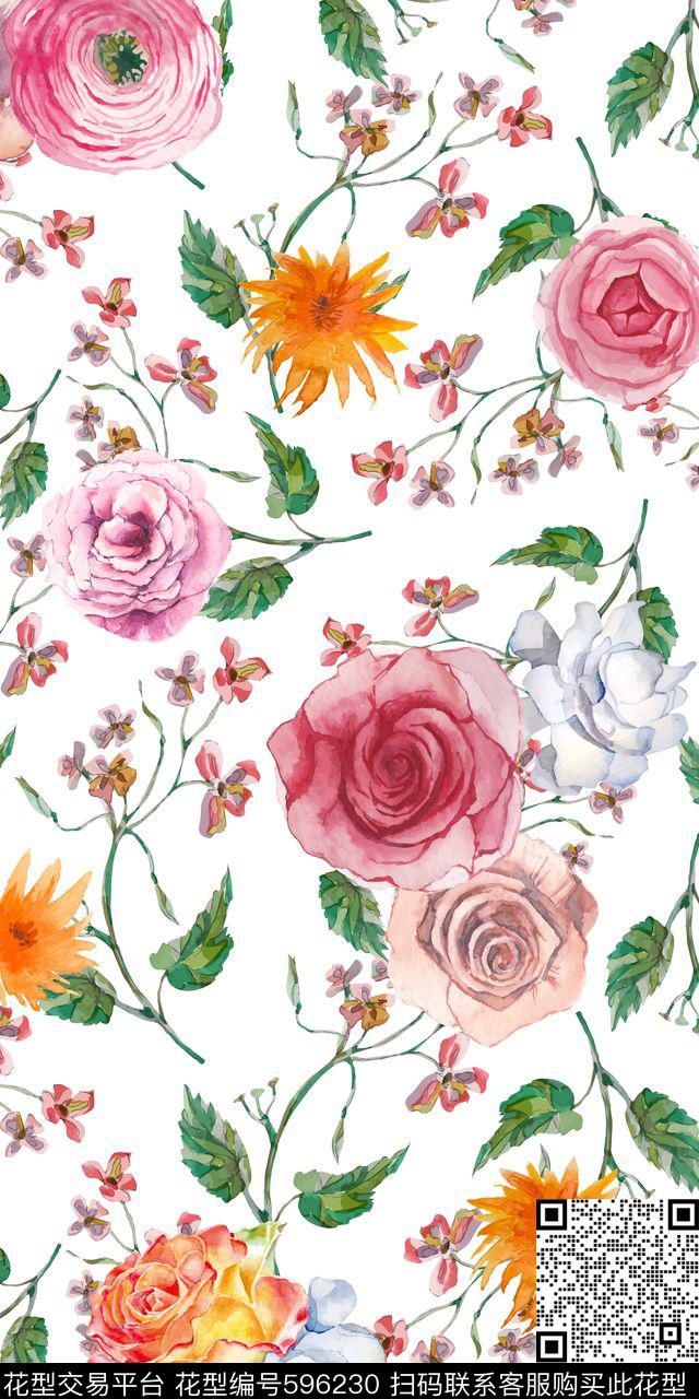 竹叶桃花莲花数码印花华亿平台下载（图片编号: 596230） - 瓦栏（Walan）