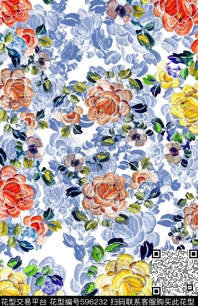 风格花卉民族风图案中国风数码印花华亿平台下载（图片编号: 596232） - 瓦栏（Walan）
