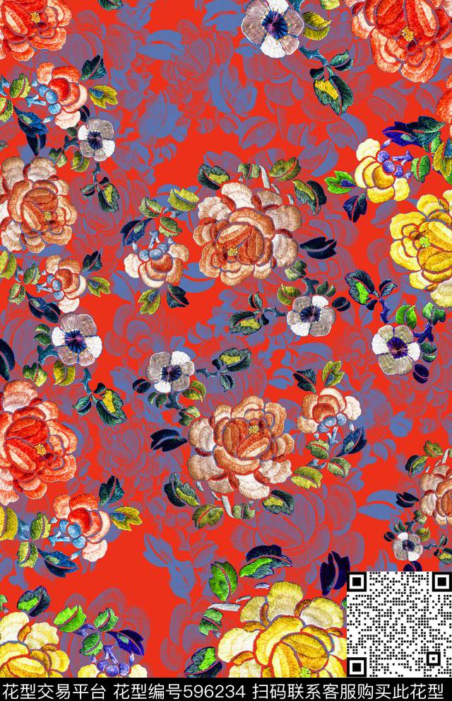 风格花卉民族风图案中国风数码印花华亿平台下载（图片编号: 596234） - 瓦栏（Walan）