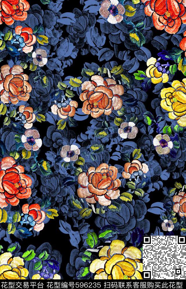 风格花卉民族风图案中国风数码印花华亿平台下载（图片编号: 596235） - 瓦栏（Walan）