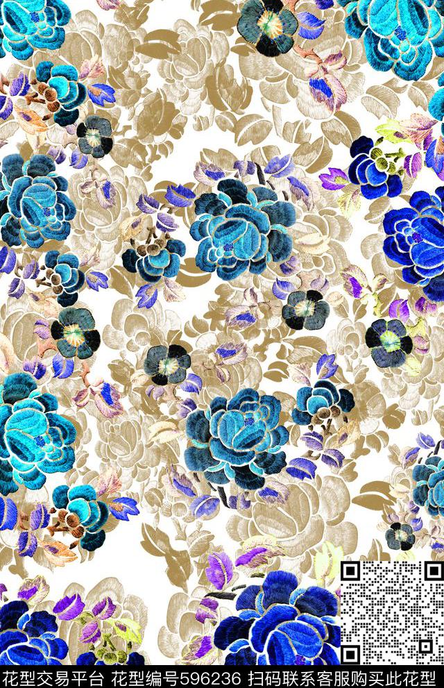 风格花卉民族风图案中国风数码印花华亿平台下载（图片编号: 596236） - 瓦栏（Walan）
