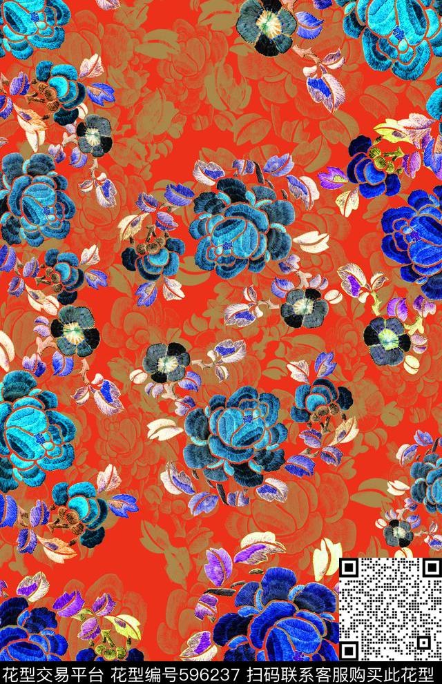 风格花卉民族风图案中国风数码印花华亿平台下载（图片编号: 596237） - 瓦栏（Walan）