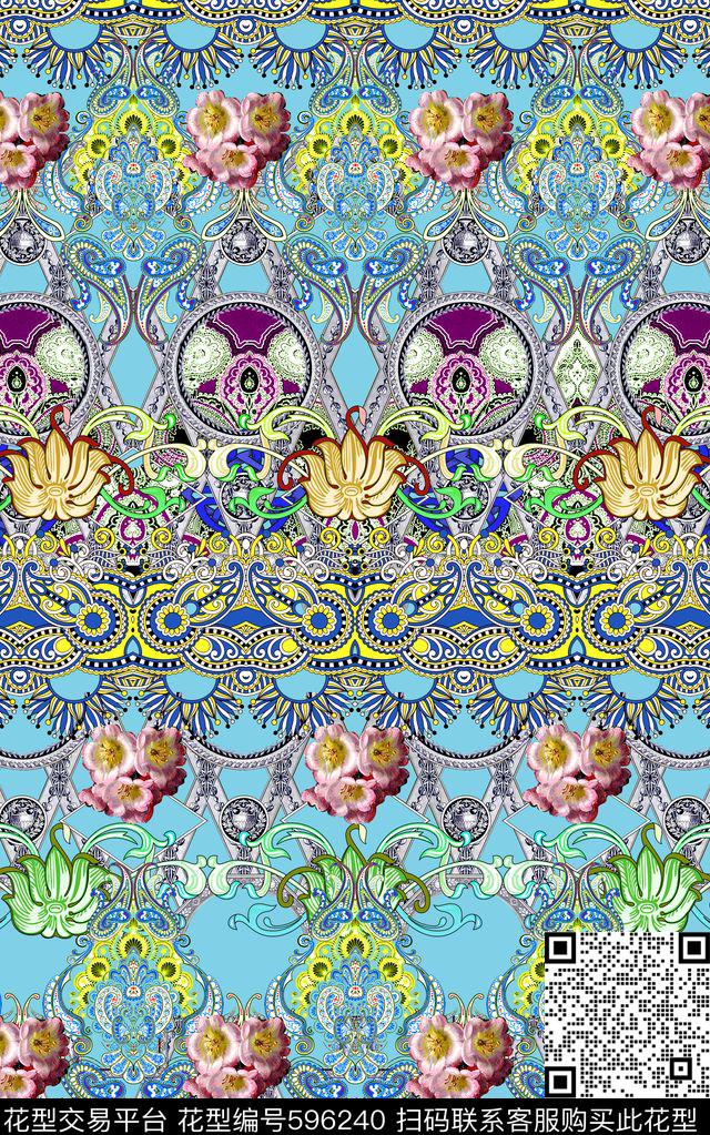 民族风格子条纹数码印花华亿平台下载（图片编号: 596240） - 瓦栏（Walan）