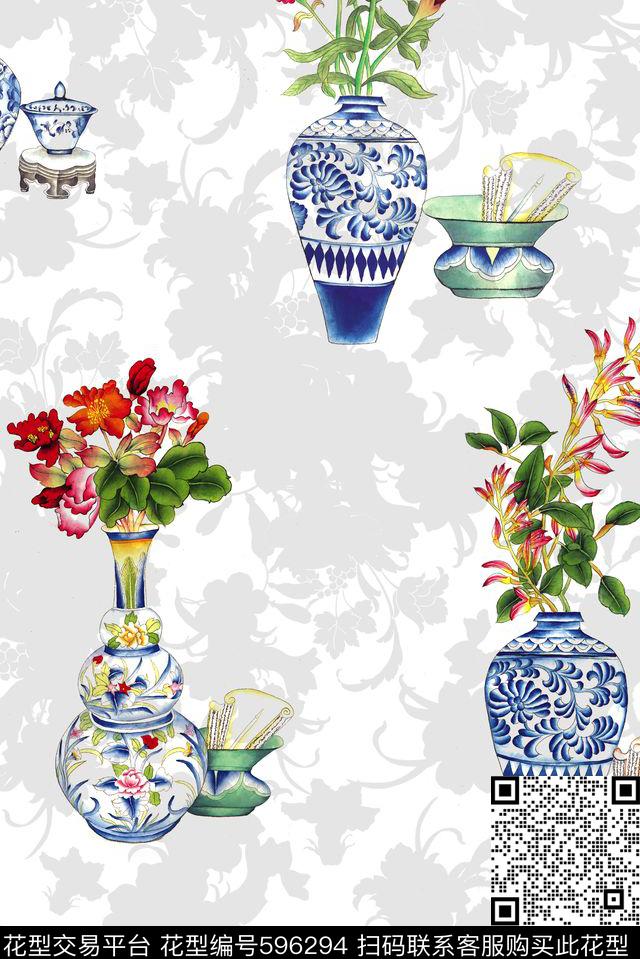 工笔画清新中国风数码印花华亿平台下载（图片编号: 596294） - 瓦栏（Walan）