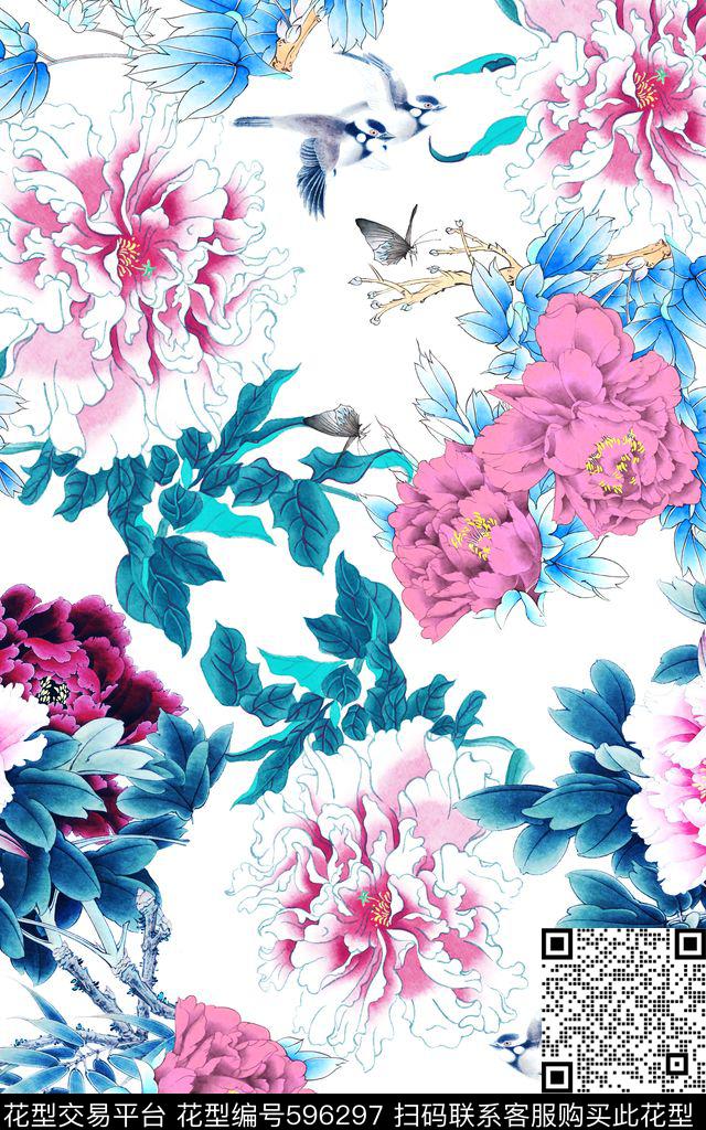 花朵名族风牡丹数码印花华亿平台下载（图片编号: 596297） - 瓦栏（Walan）
