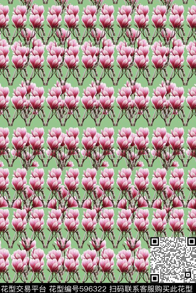 条纹混搭玉兰花语花卉奔放数码印花华亿平台下载（图片编号: 596322） - 瓦栏（Walan）
