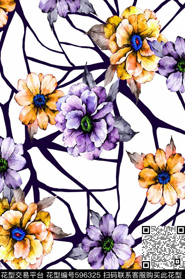 几何防数码花朵数码印花华亿平台下载（图片编号: 596325） - 瓦栏（Walan）