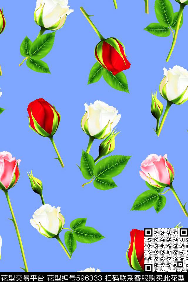 最新欧美清爽花卉花朵数码印花华亿平台下载（图片编号: 596333） - 瓦栏（Walan）