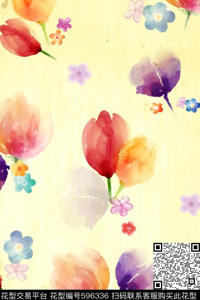 手绘女装童装郁金香数码印花华亿平台下载（图片编号: 596336） - 瓦栏（Walan）