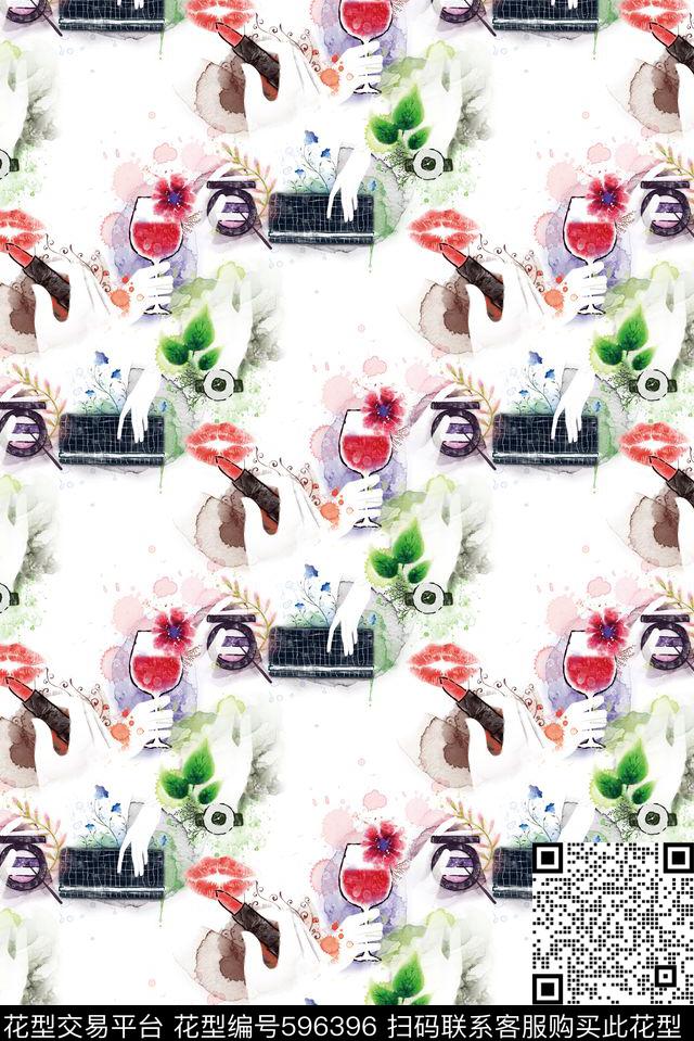 插画嘴唇水彩数码印花华亿平台下载（图片编号: 596396） - 瓦栏（Walan）