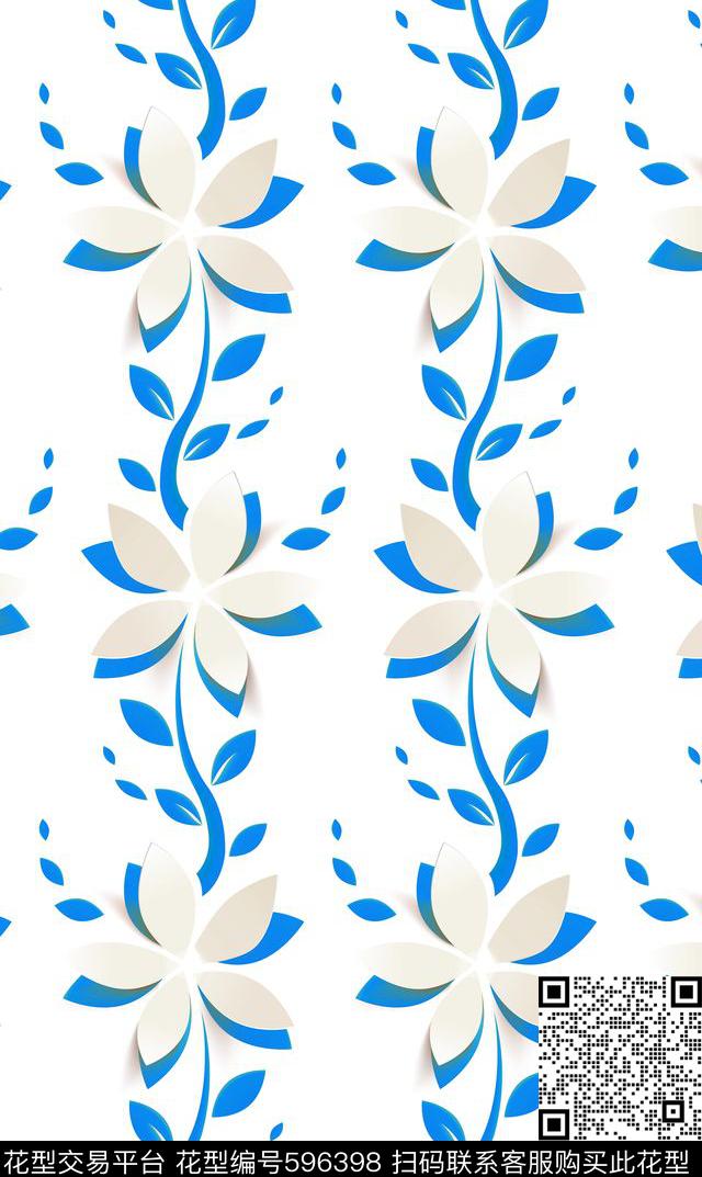 花曲线植物传统印花华亿平台下载（图片编号: 596398） - 瓦栏（Walan）
