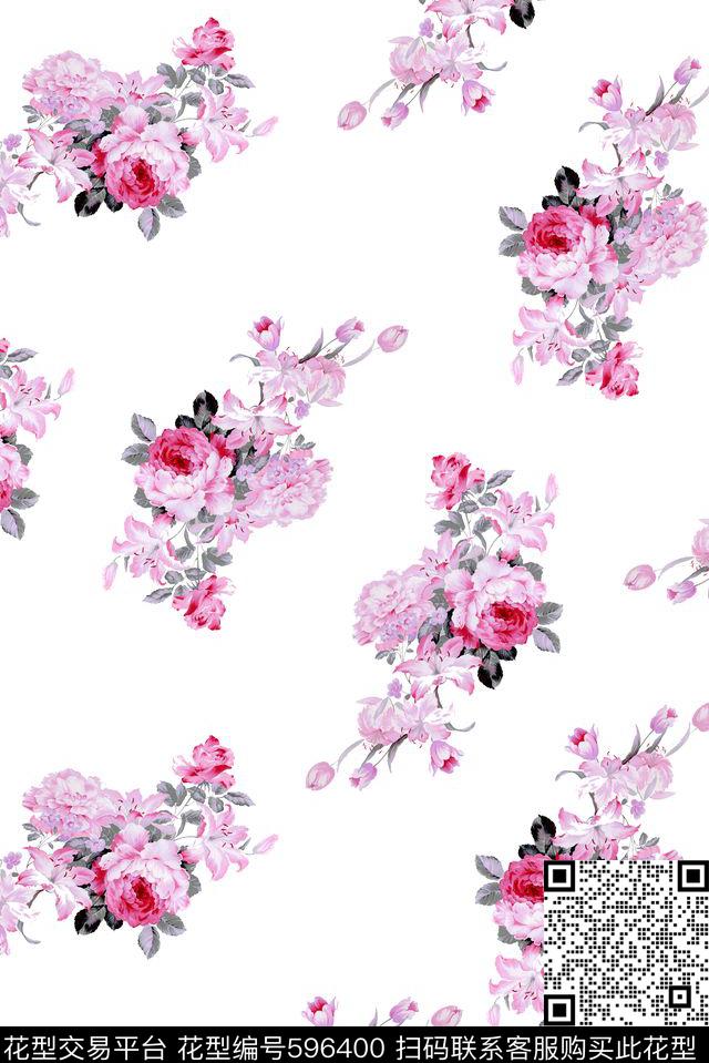 玫瑰花朵花卉数码印花华亿平台下载（图片编号: 596400） - 瓦栏（Walan）