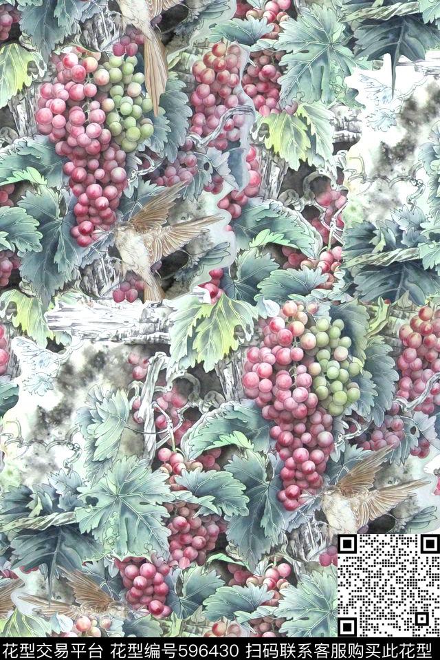 中国风工笔♥红桃A〖热带风情〗数码印花华亿平台下载（图片编号: 596430） - 瓦栏（Walan）