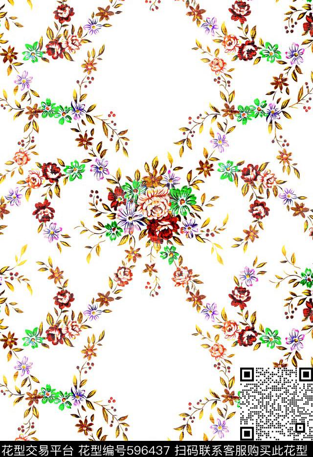 漂亮花卉花卉小碎花数码印花华亿平台下载（图片编号: 596437） - 瓦栏（Walan）