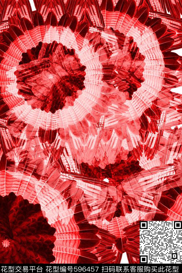 时尚羽毛动物纹数码印花华亿平台下载（图片编号: 596457） - 瓦栏（Walan）