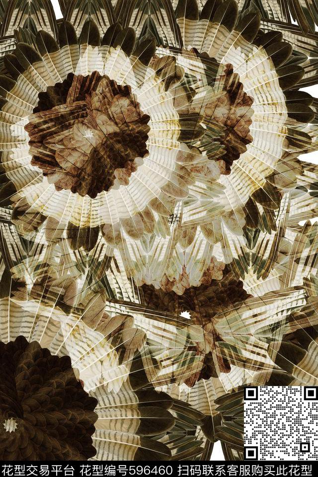 时尚羽毛动物纹数码印花华亿平台下载（图片编号: 596460） - 瓦栏（Walan）