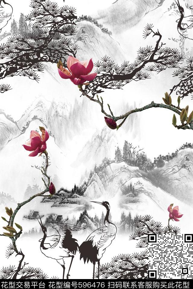 女装四方连续花鸟植物数码印花华亿平台下载（图片编号: 596476） - 瓦栏（Walan）