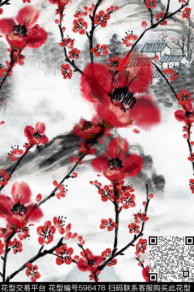 女装四方连续花鸟植物数码印花华亿平台下载（图片编号: 596478） - 瓦栏（Walan）