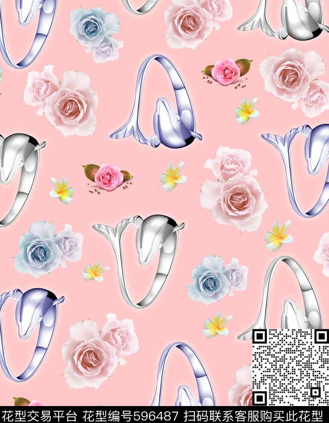 海豚戒指铂金戒指花卉数码印花华亿平台下载（图片编号: 596487） - 瓦栏（Walan）