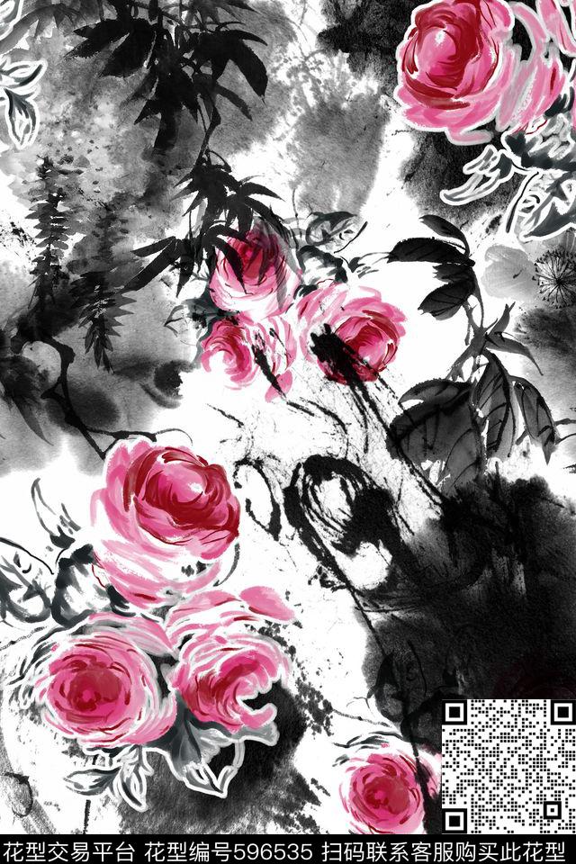 中国风复古花卉数码印花华亿平台下载（图片编号: 596535） - 瓦栏（Walan）