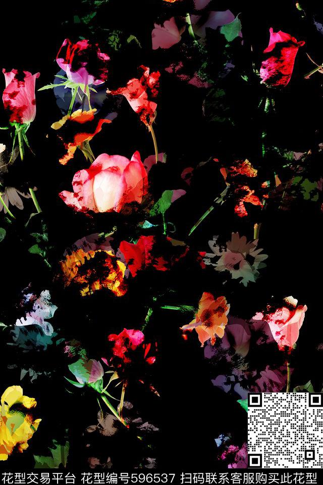 复古纯色底花卉数码印花华亿平台下载（图片编号: 596537） - 瓦栏（Walan）