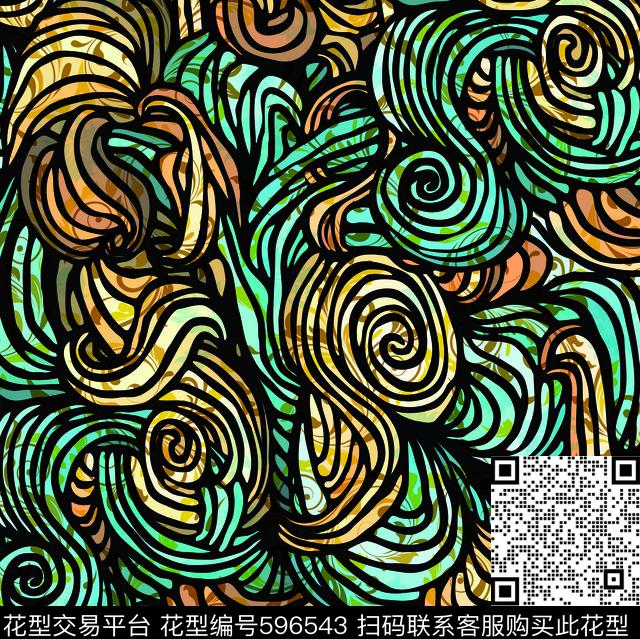 卷草纹云纹图腾数码印花华亿平台下载（图片编号: 596543） - 瓦栏（Walan）