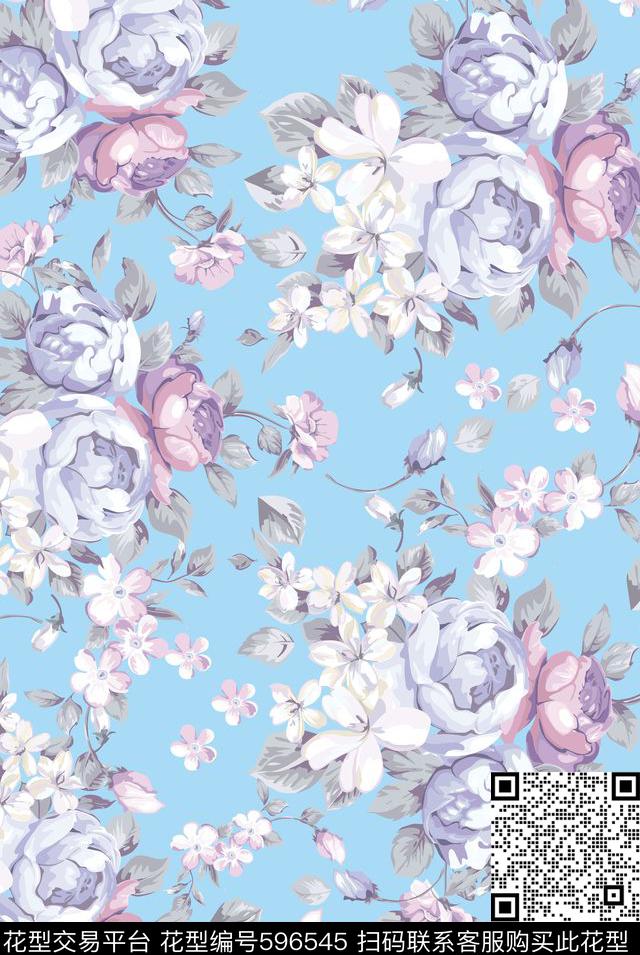 大花乱花花卉传统印花华亿平台下载（图片编号: 596545） - 瓦栏（Walan）