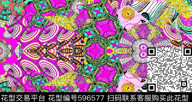 小花卉古典花抽象几何花。传统印花华亿平台下载（图片编号: 596577） - 瓦栏（Walan）